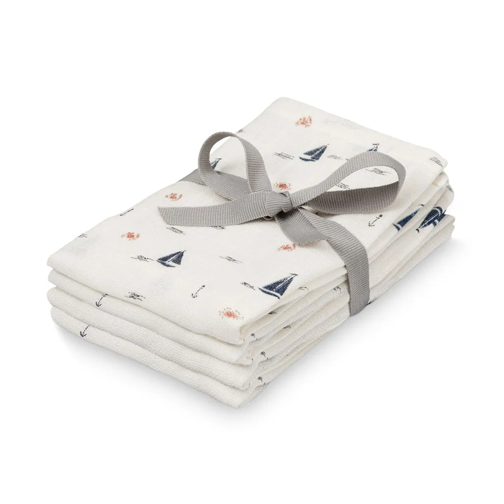 Cam Cam Copenhagen Washcloth Muslin, 4-Pack - Gots Sailboats