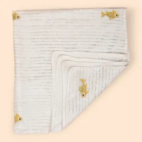 Cotton Baby Kantha | Dohar Hand Embroidered | Fish Design | 40 Inches
