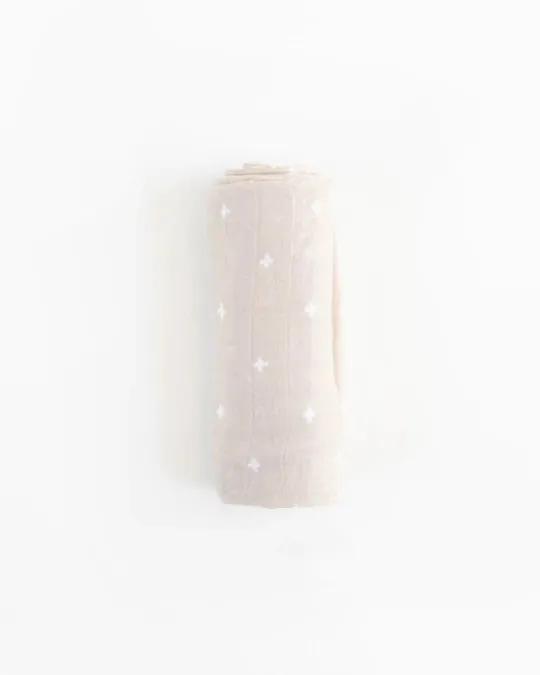 COTTON MUSLIN SWADDLE BLANKET - TAUPE CROSS