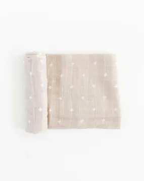 COTTON MUSLIN SWADDLE BLANKET - TAUPE CROSS