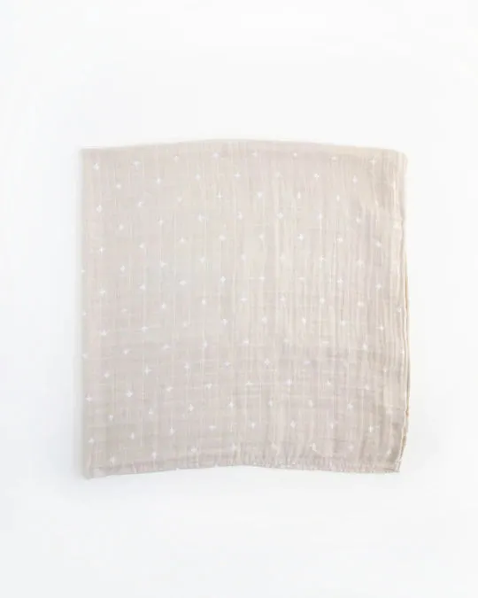 COTTON MUSLIN SWADDLE BLANKET - TAUPE CROSS