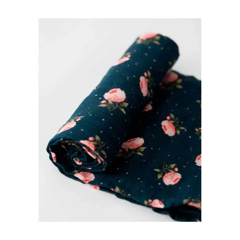 Cotton Muslin Swaddle – Midnight Rose