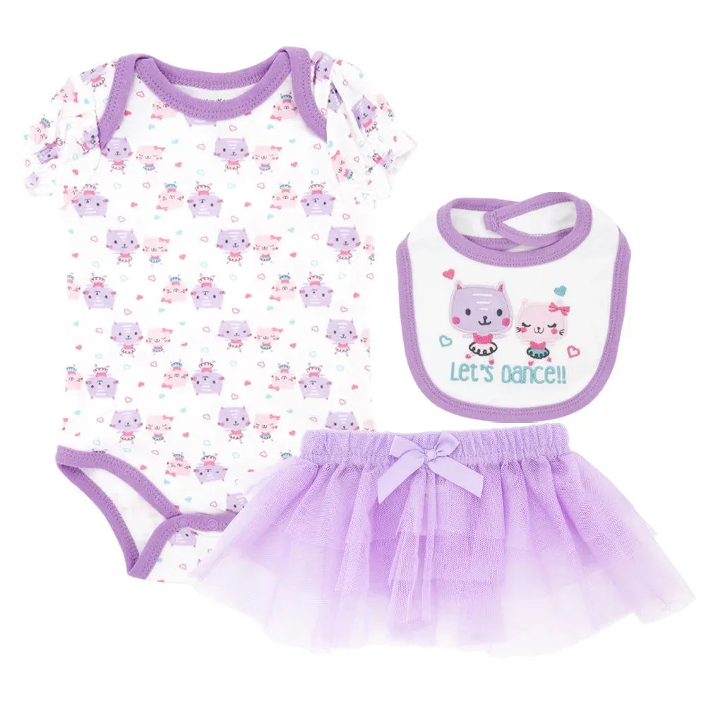 Cute 3Pcs 100% Cotton Bibs, Dress and Bodysuit Rompers