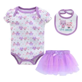 Cute 3Pcs 100% Cotton Bibs, Dress and Bodysuit Rompers