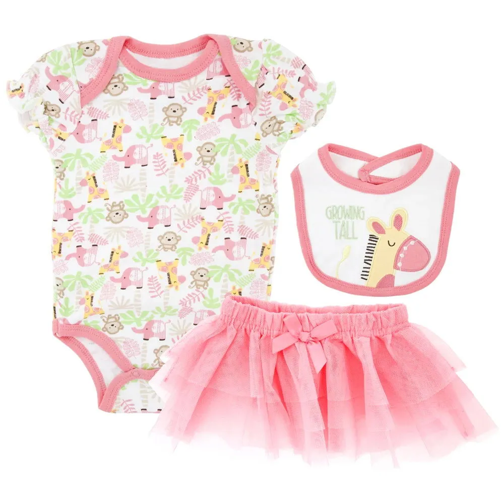 Cute 3Pcs 100% Cotton Bibs, Dress and Bodysuit Rompers