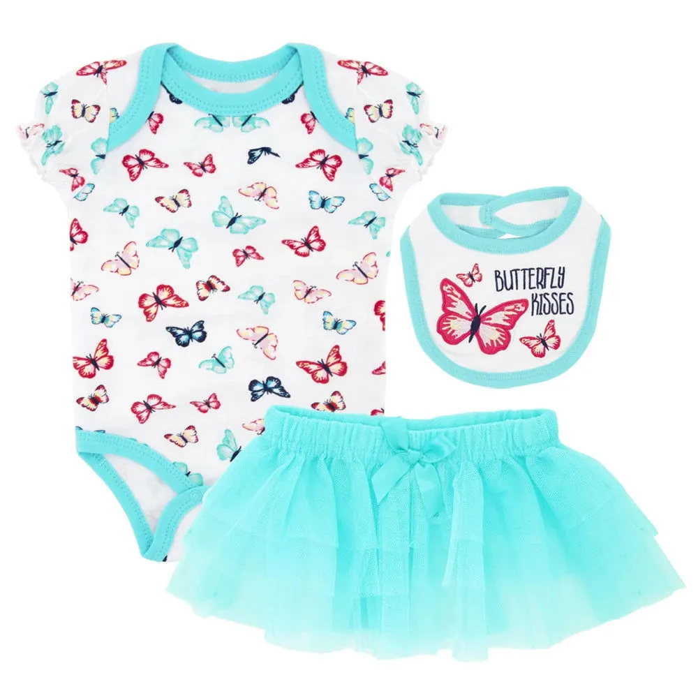 Cute 3Pcs 100% Cotton Bibs, Dress and Bodysuit Rompers