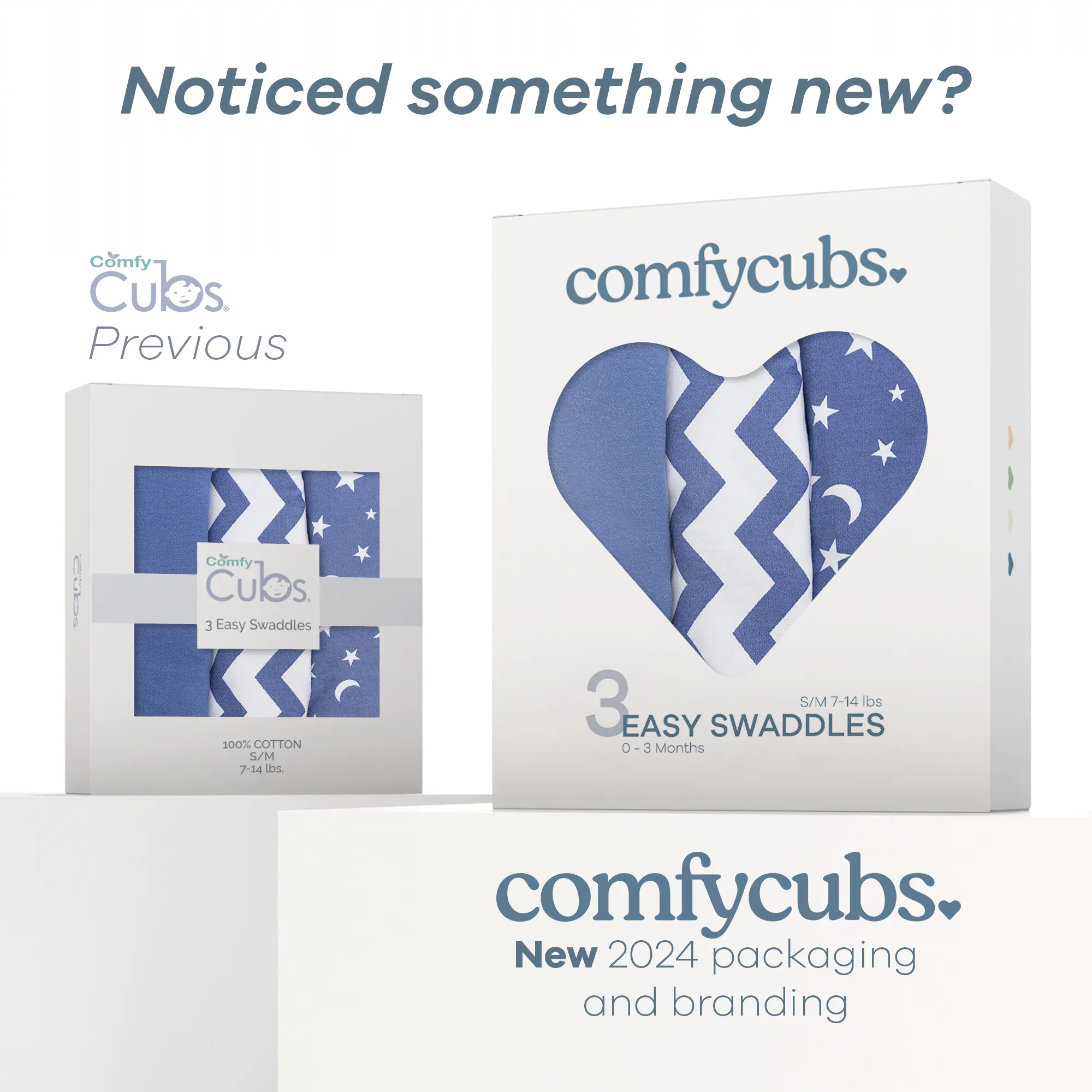 Easy Swaddle Blankets by Comfy Cubs - Dark Blue, Pack of 3