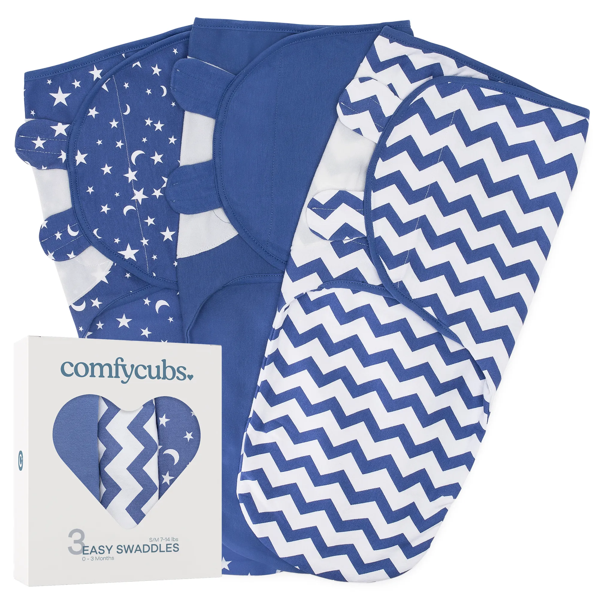 Easy Swaddle Blankets by Comfy Cubs - Dark Blue, Pack of 3