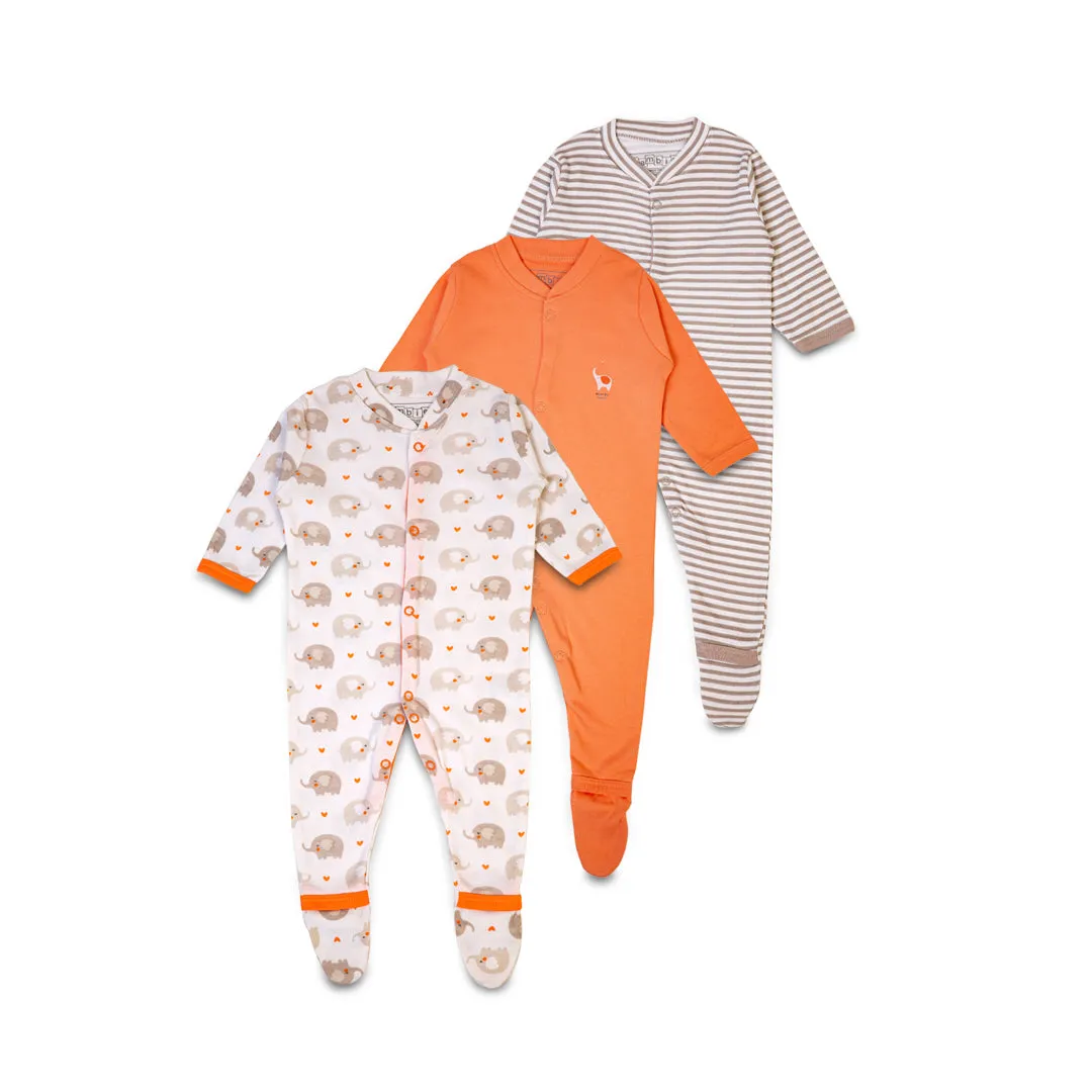 Elephant and Striped Baby Rompers - Pack of 3