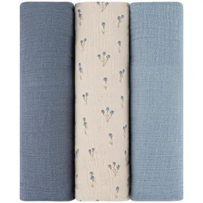 Ely's & Co Bluebelle 3 Pack Muslin Swaddles