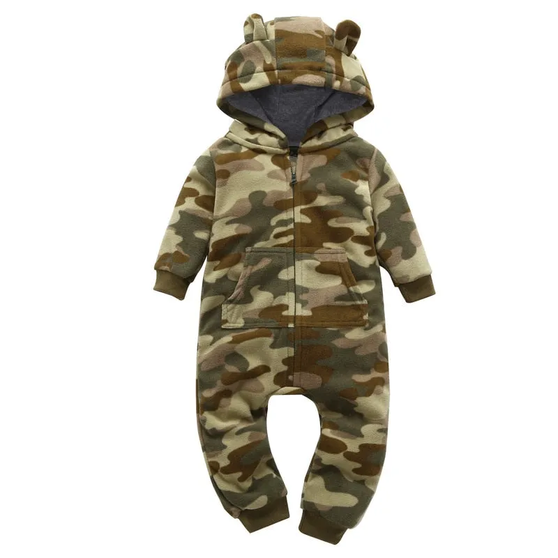 Fleece Hooded Baby Romper