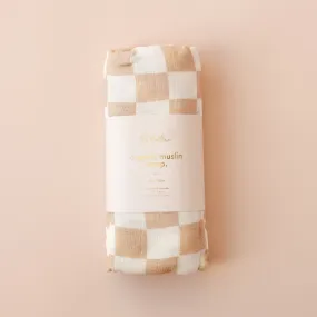 Fox & Fallow Organic Muslin Wrap Swaddle Caramel Check