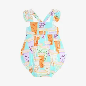 Girl's Basic Ruffled Cap Sleeve Bubble Romper - Boba Time (Tea)