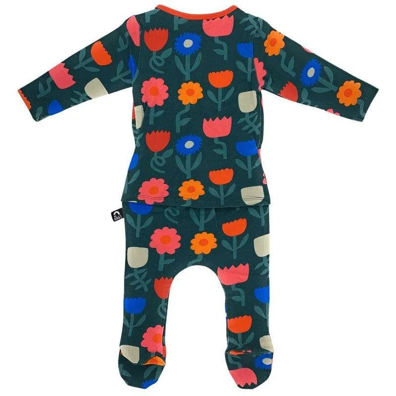 Girl's Long Sleeve Rag Romper with Footies - Floral