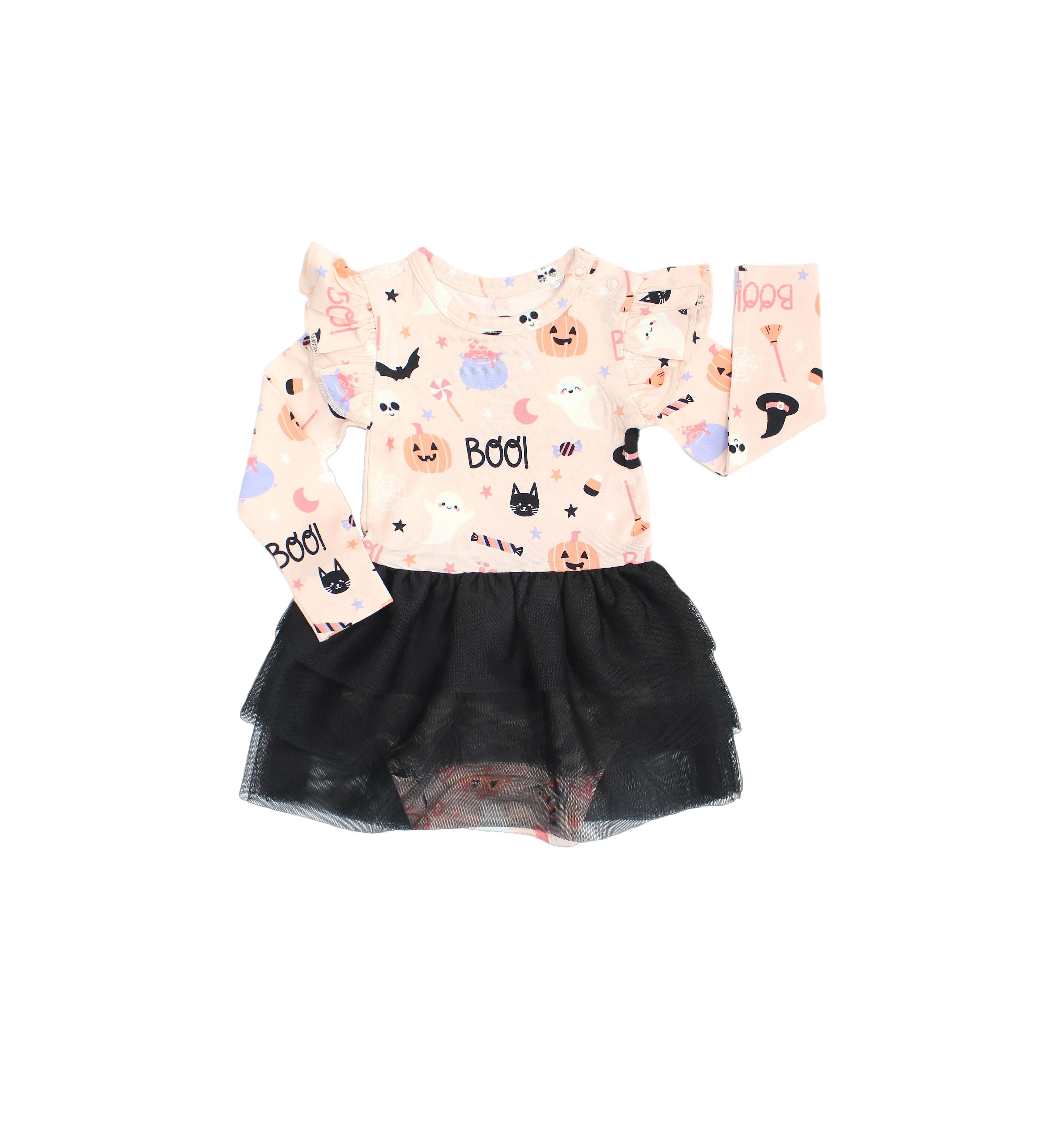 Halloween Sweet and Spooky Glow in the Dark Girls Bamboo Skirted Tulle Onesie: 12-18M
