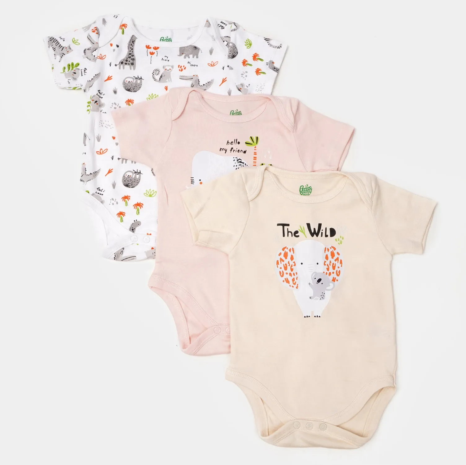 Infant Boys Rib Rompers 3PCs Set Wild Animal - Multi