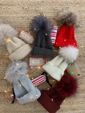 Kids Cashmere Ribbed Pom Hats