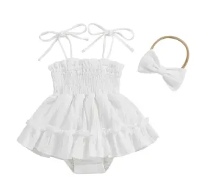 Linen Ruffle Romper White