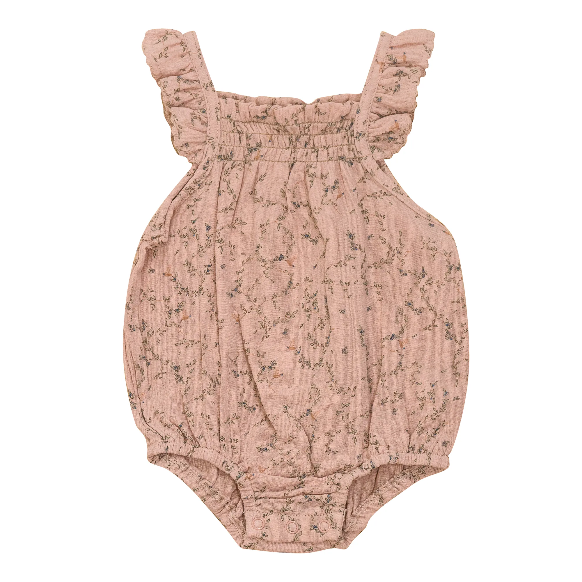 Little Fragile Light Maple Leaves Bird Print Ruffle Bubble