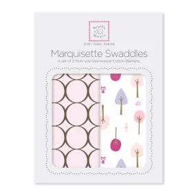 Marquisette Swaddles - Brown Mod on Pastel Pink   Cute & Calm, 2pk