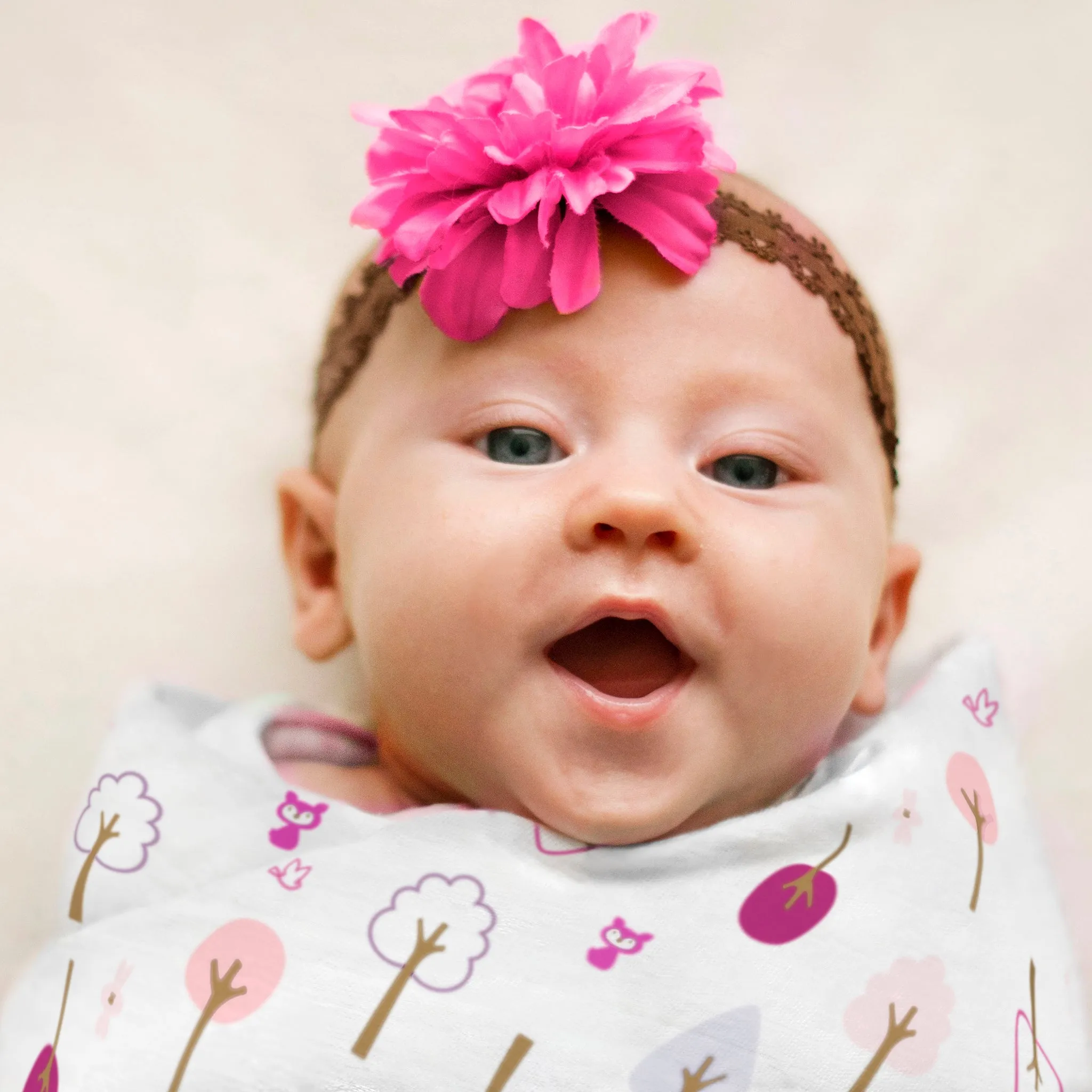 Marquisette Swaddles - Brown Mod on Pastel Pink   Cute & Calm, 2pk