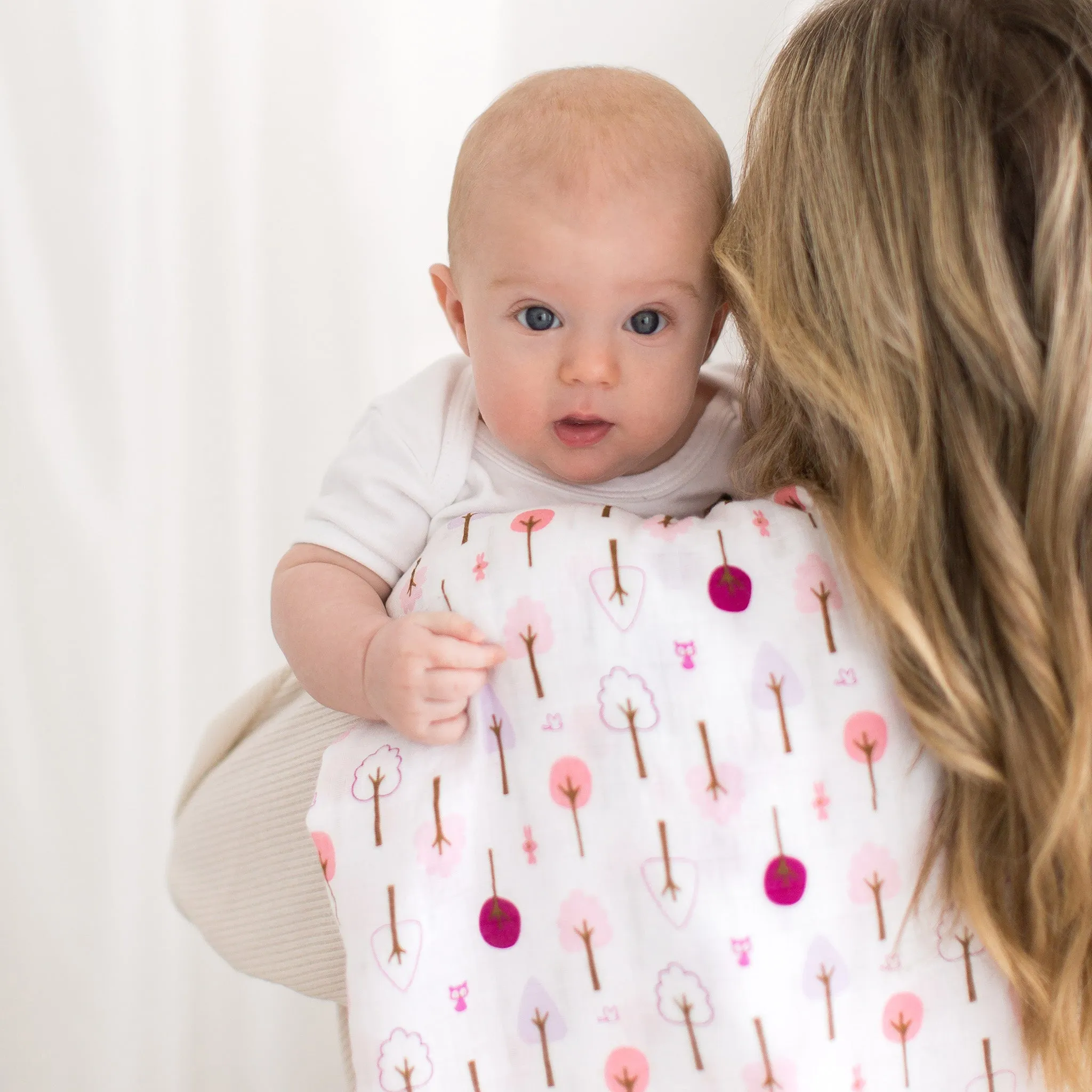 Marquisette Swaddles - Brown Mod on Pastel Pink   Cute & Calm, 2pk
