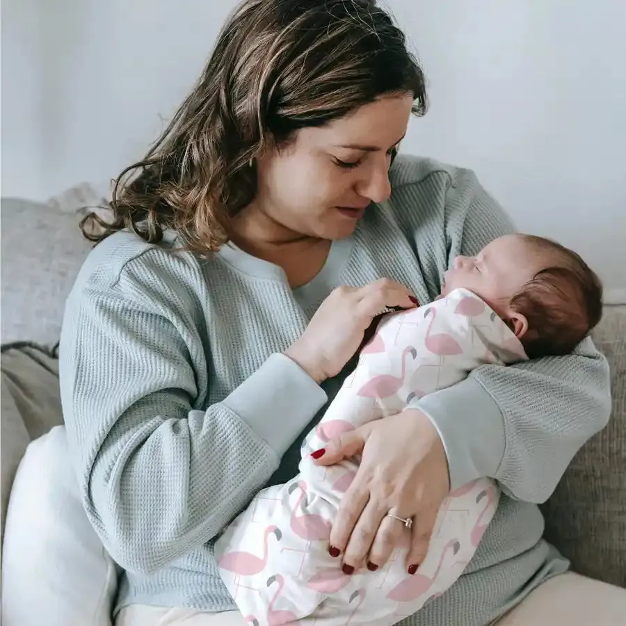 Moon Bamboo Muslin Wrap/ Swaddle (Flamingo Print & Pink)
