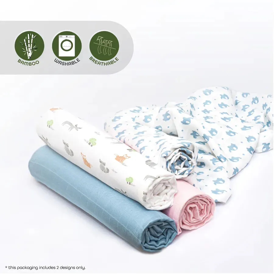 Moon Bamboo Muslin Wrap/ Swaddle (Flamingo Print & Pink)