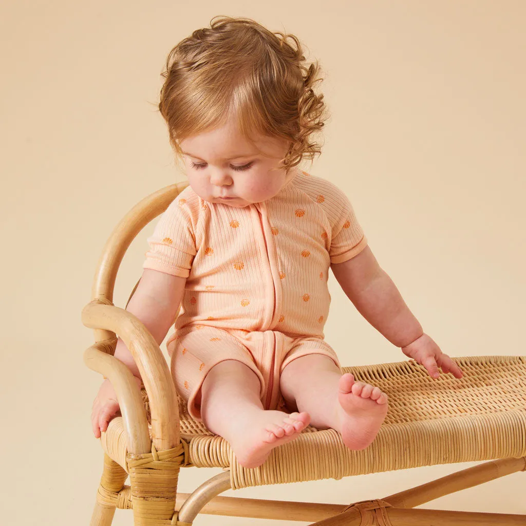 MORI Ribbed Scallop Print Summer Zip-Up Sleepsuit