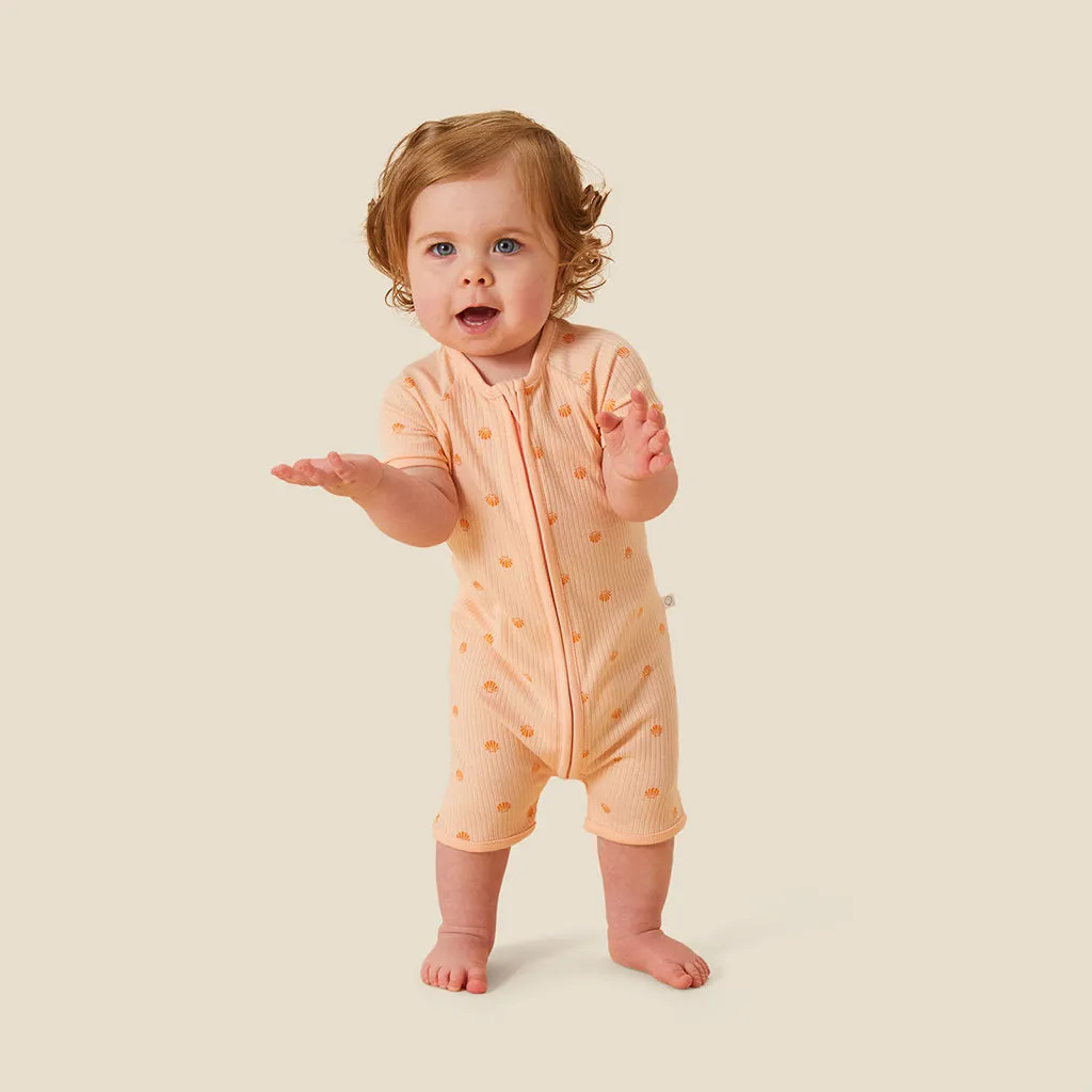 MORI Ribbed Scallop Print Summer Zip-Up Sleepsuit