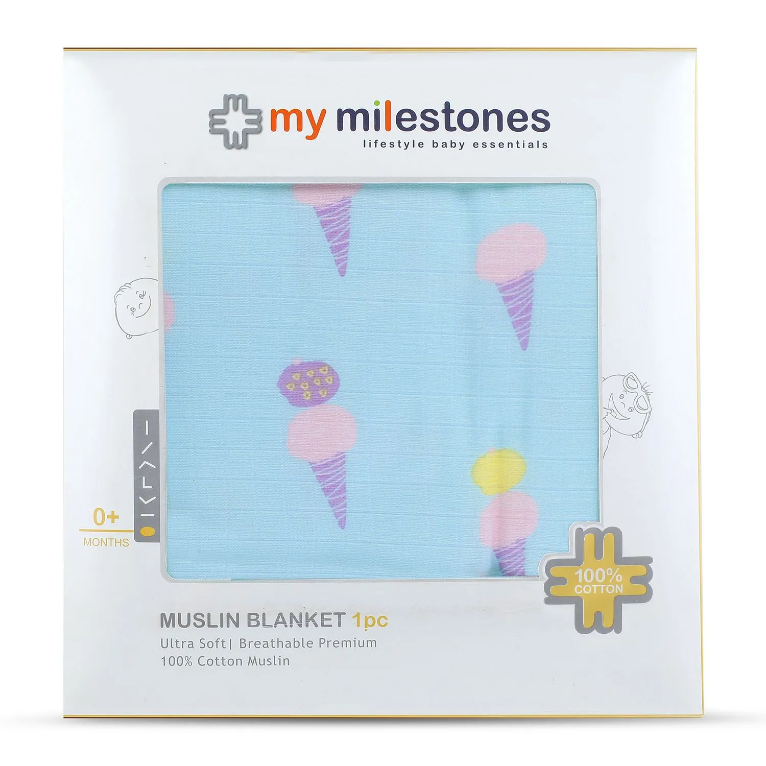 Muslin Blanket - 4 Layered - Icecream Print