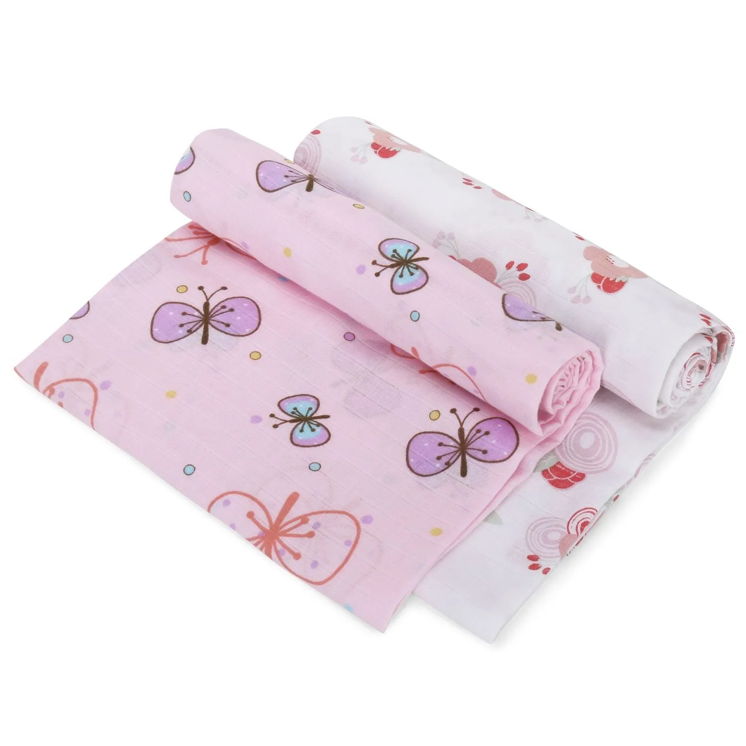 Muslin Swaddle - 2Pc Set - Butterfly/Floral Print