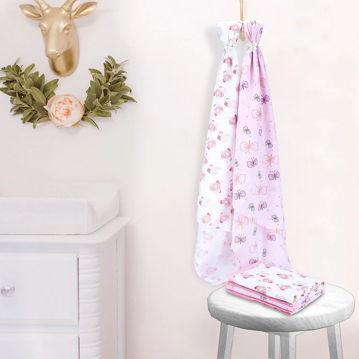 Muslin Swaddle - 2Pc Set - Butterfly/Floral Print