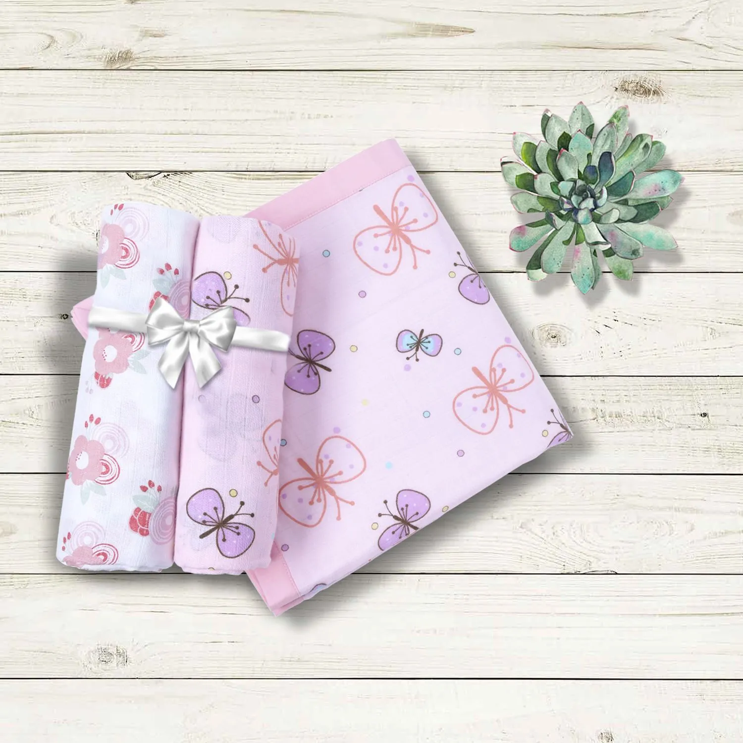 Muslin Swaddle - 2Pc Set - Butterfly/Floral Print