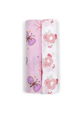 Muslin Swaddle - 2Pc Set - Butterfly/Floral Print