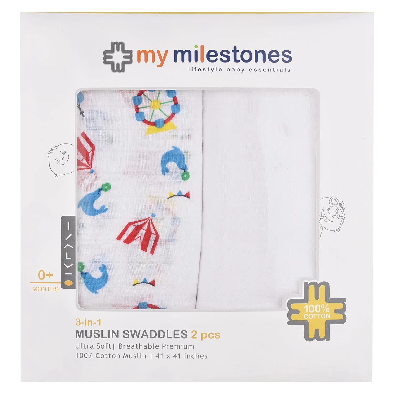 Muslin Swaddle - 2Pc Set - Carnival Teal Blue