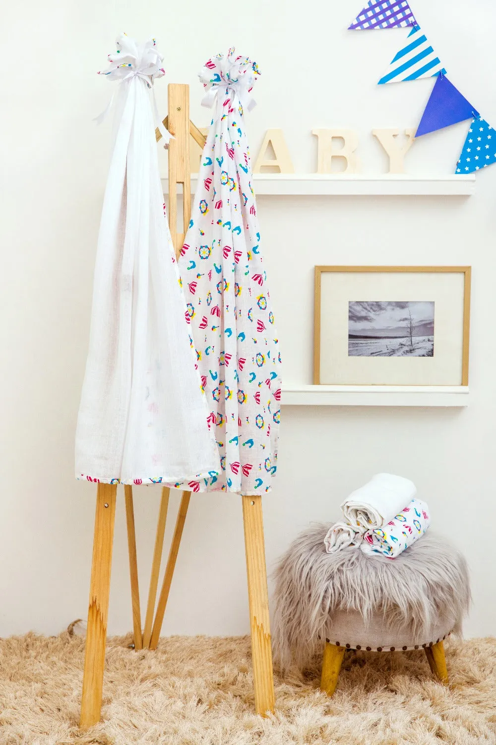 Muslin Swaddle - 2Pc Set - Carnival Teal Blue