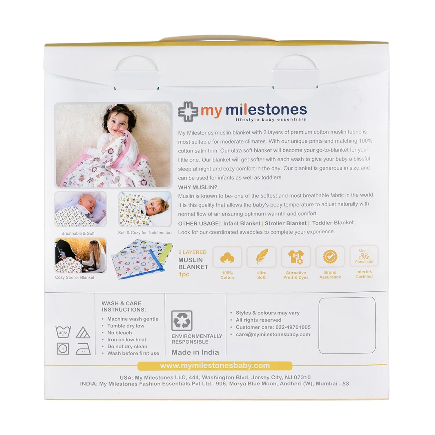 Muslin Swaddle - 2Pc Set - Dutch Country Yellow