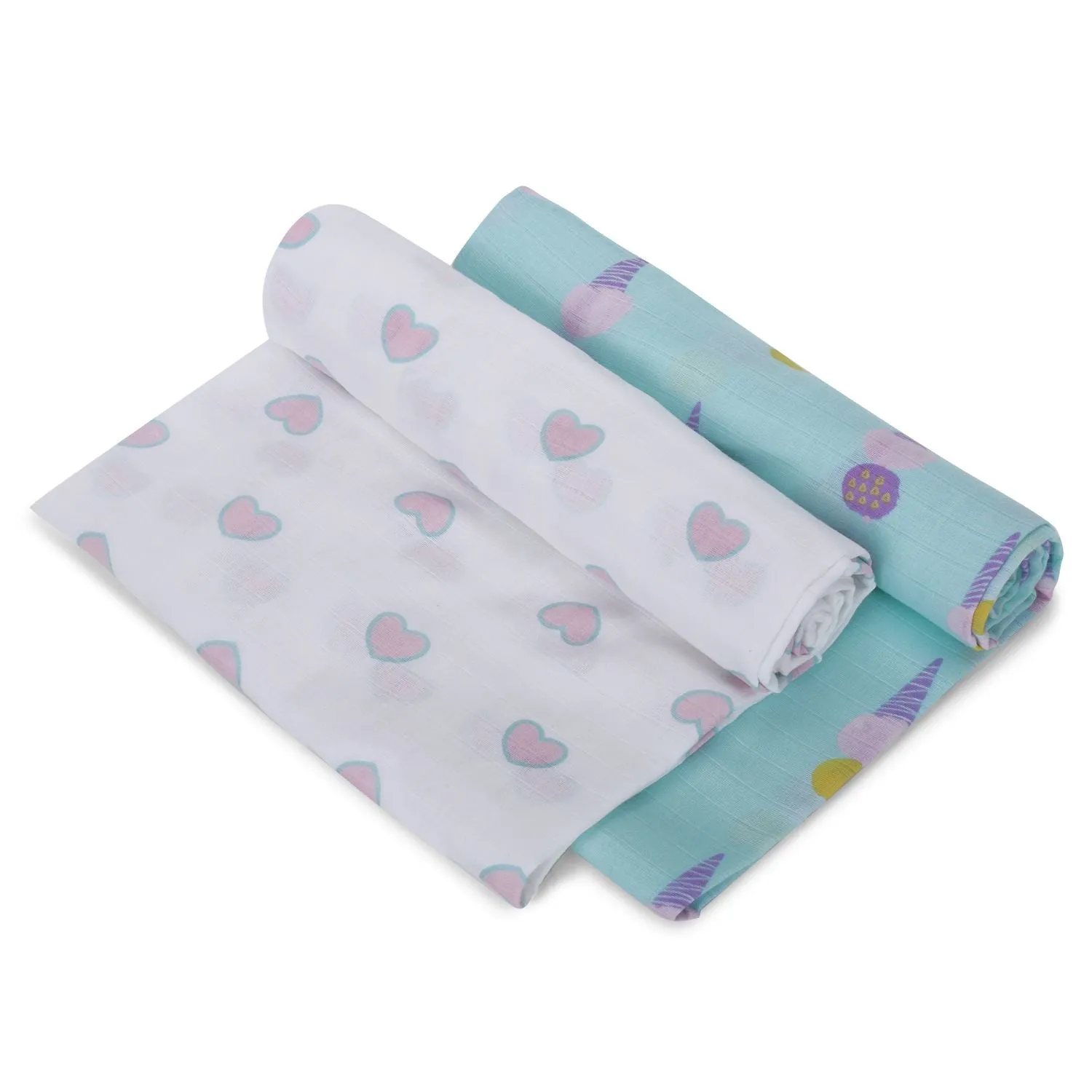 Muslin Swaddle - 2Pc Set - Ice-Cream/Heart Print