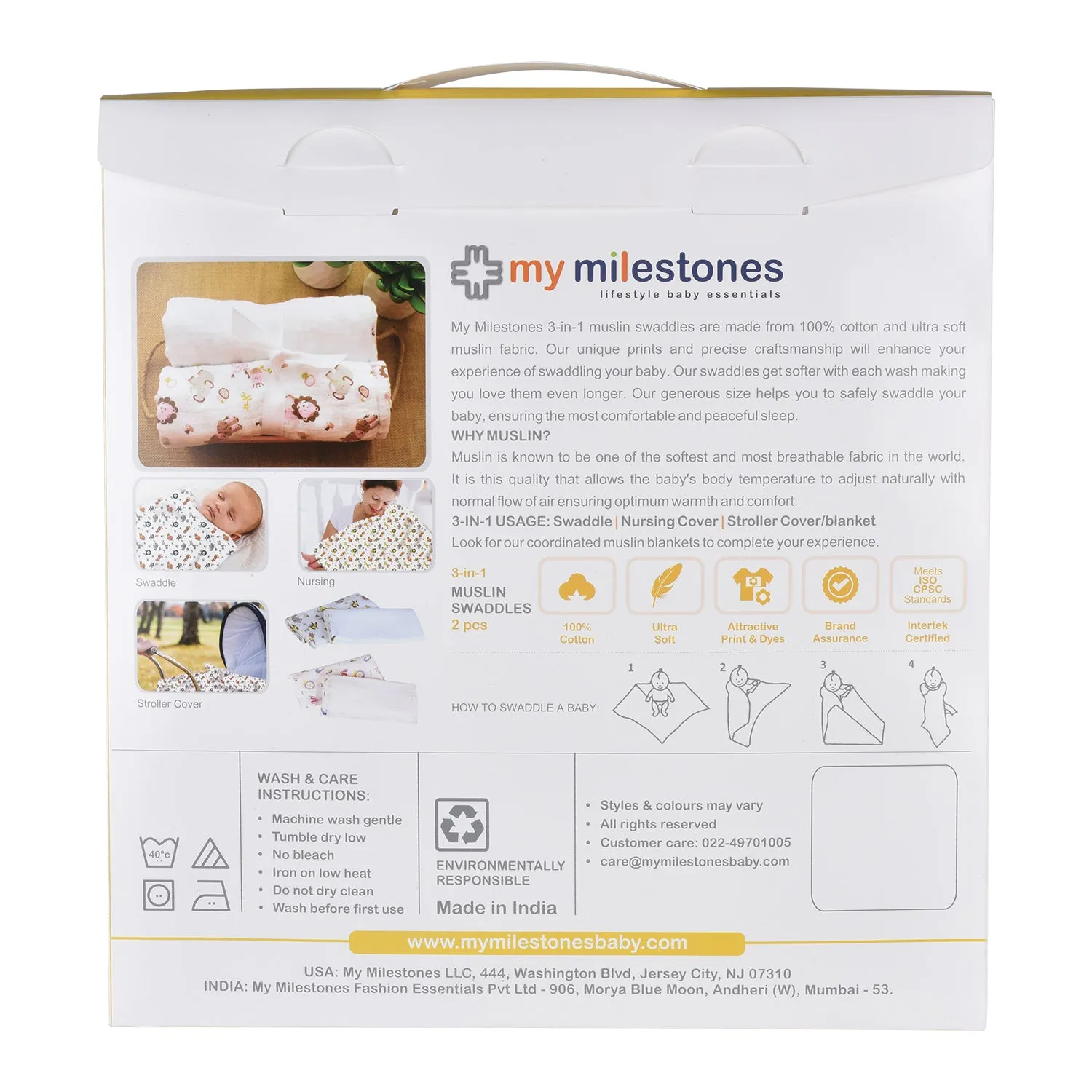Muslin Swaddle - 2Pc Set - Zoo Lemon Yellow
