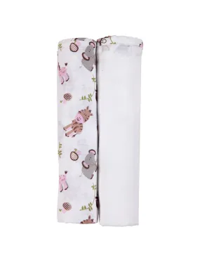 Muslin Swaddle - 2Pc Set - Zoo Pink