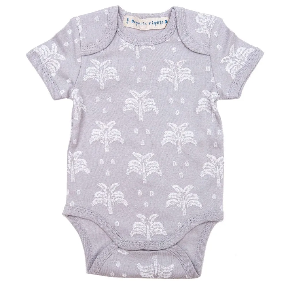 Organic Cotton Summer Short Sleeve Onesie - Palms and Pineapples Grey