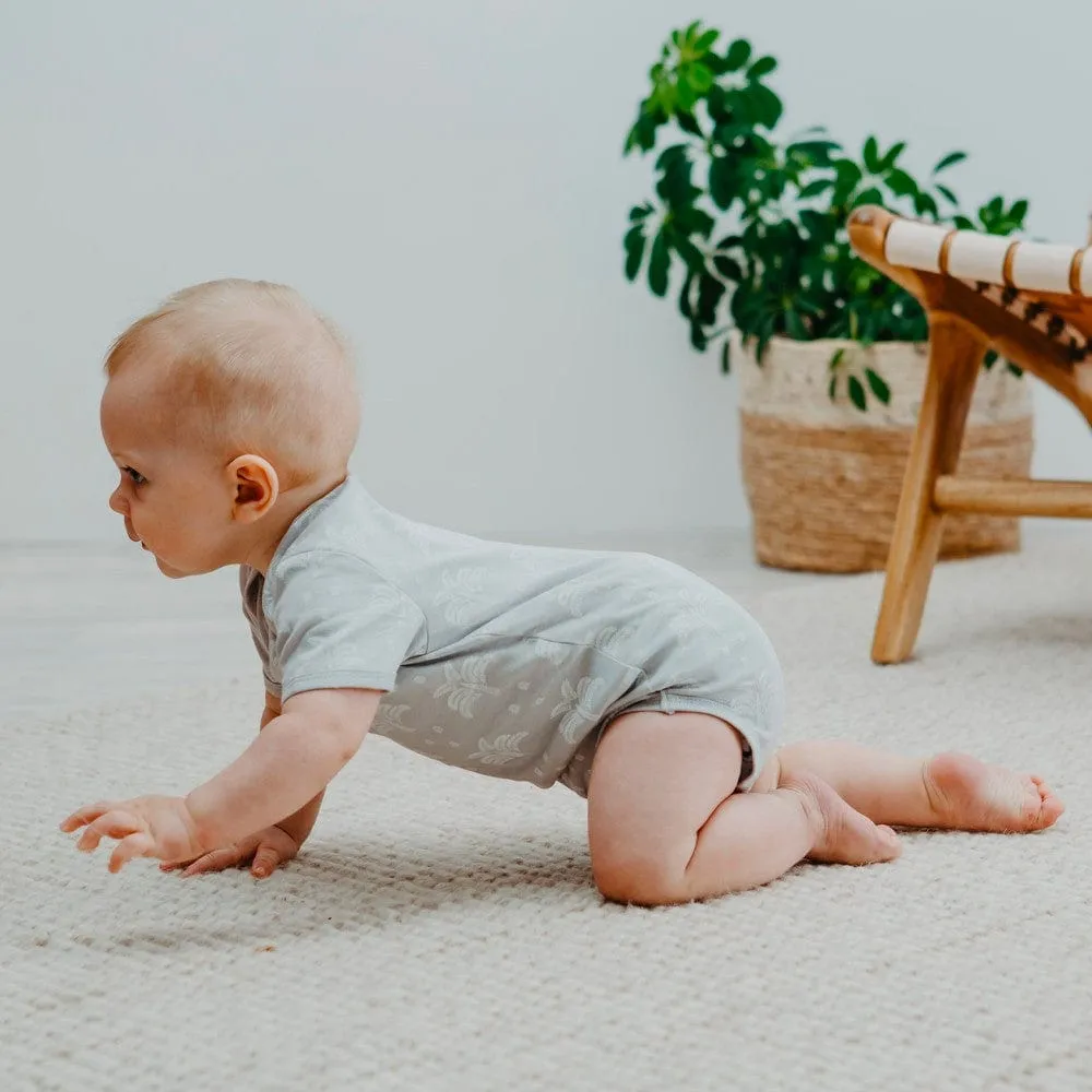 Organic Cotton Summer Short Sleeve Onesie - Palms and Pineapples Grey