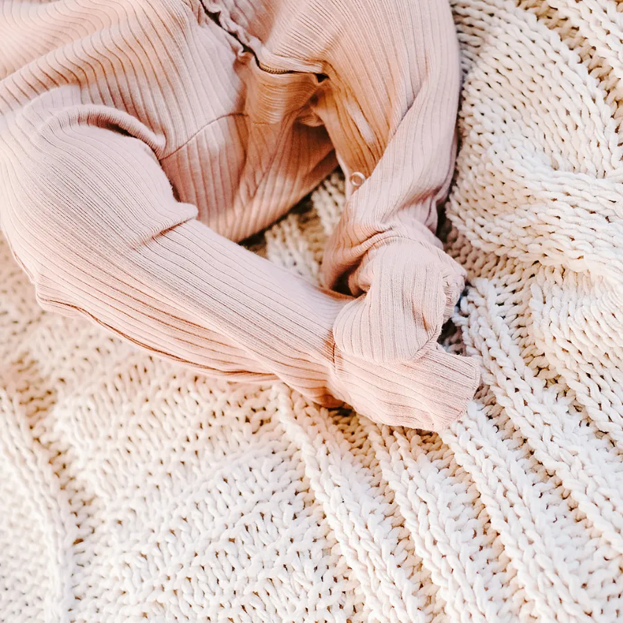 Organic Rib Zipsuit with Footies & Mittens | Oatmeal