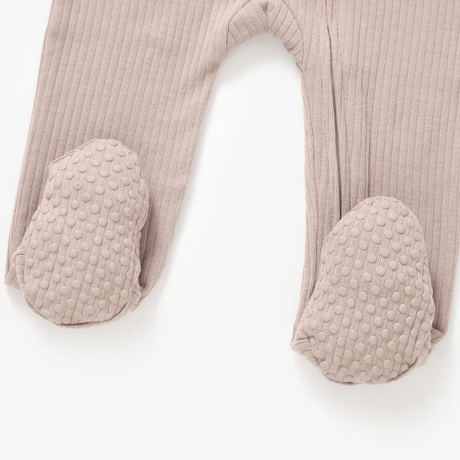 Organic Rib Zipsuit with Footies & Mittens | Oatmeal