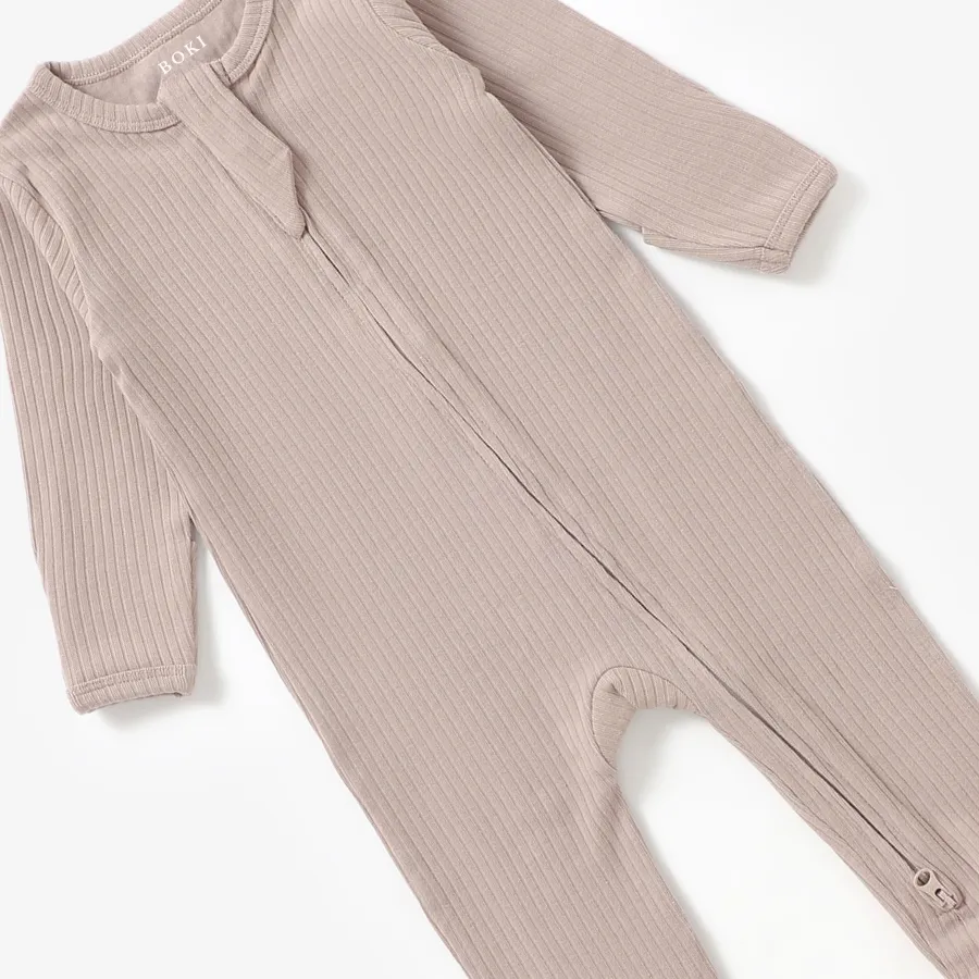 Organic Rib Zipsuit with Footies & Mittens | Oatmeal