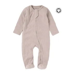 Organic Rib Zipsuit with Footies & Mittens | Oatmeal