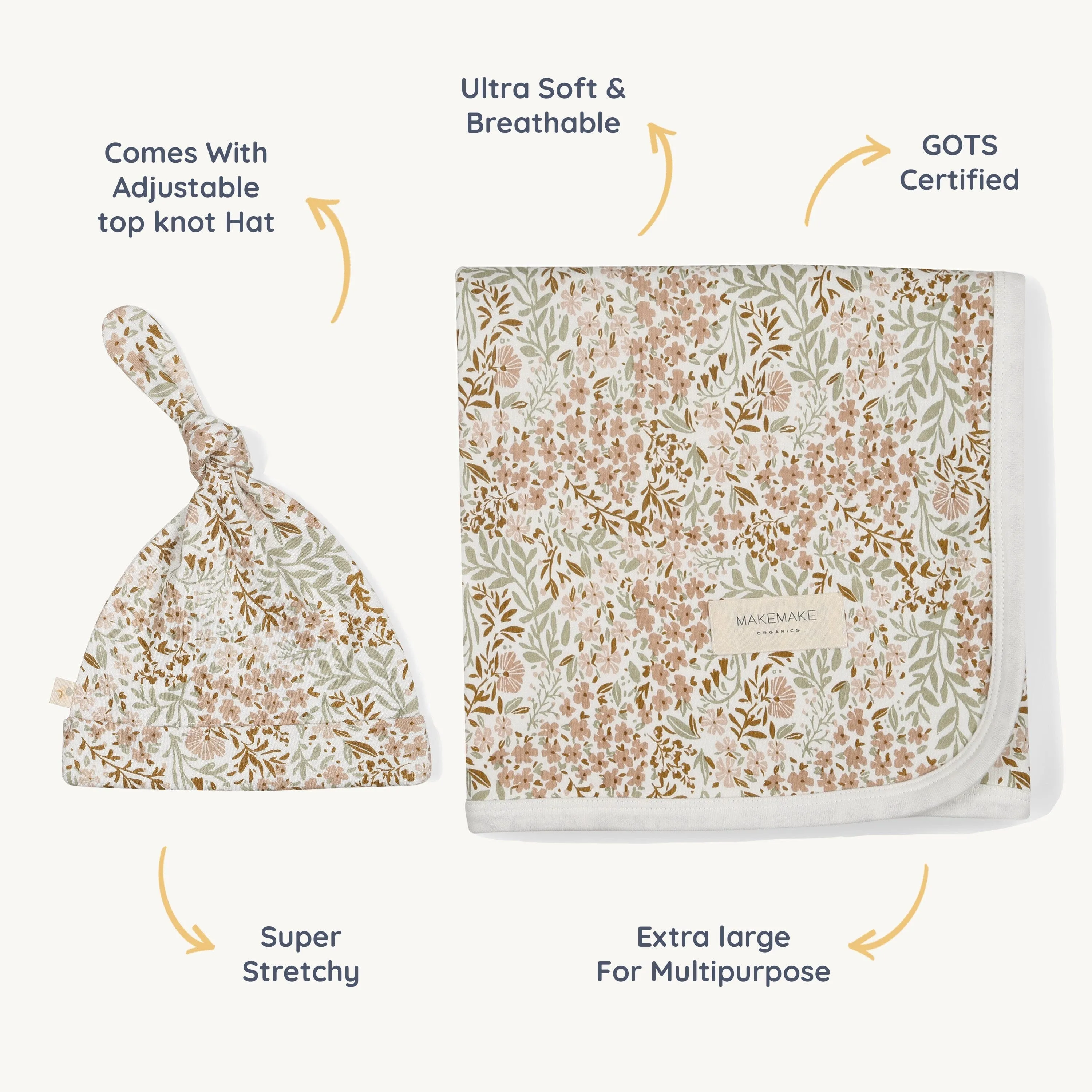Organic Swaddle Blanket & Hat | Gardenia