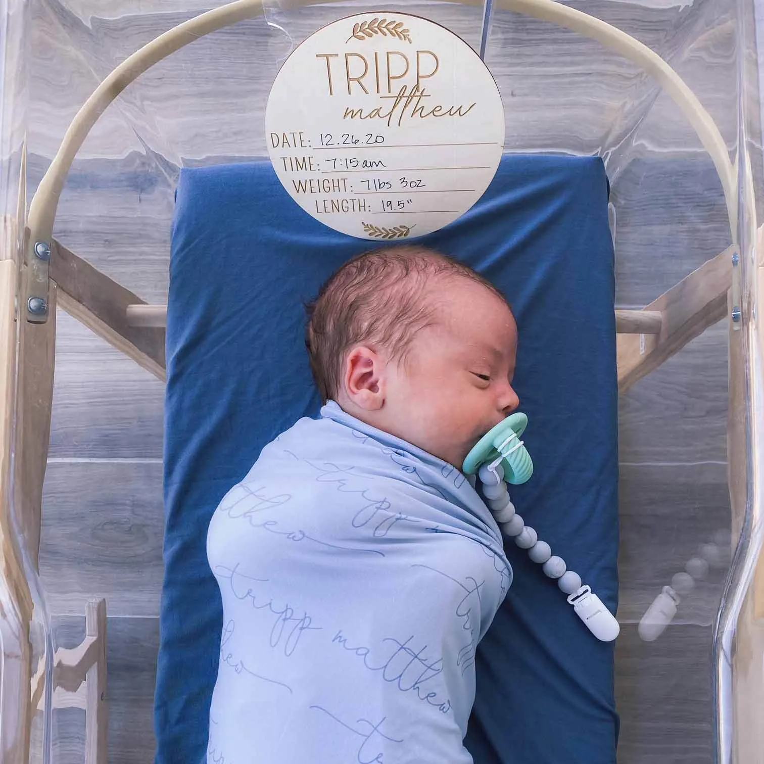 Personalized Light Dusty Blue Baby Name Swaddle Blanket - Script