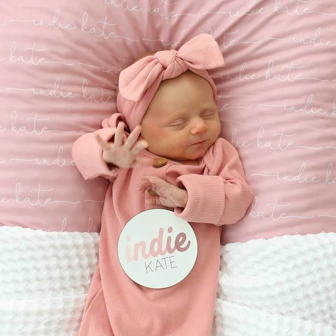 Personalized Solid Light Rose Baby Name Swaddle Blanket - Script